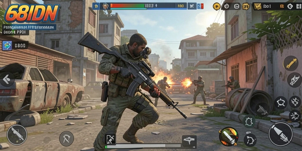 Tampilan gameplay FPS yang mendebarkan dalam 68IDN.