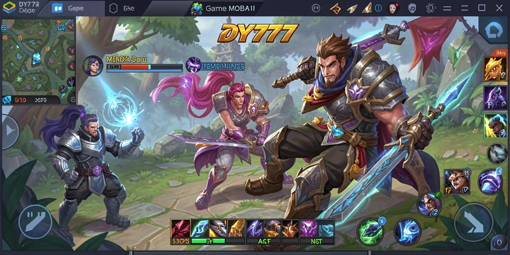 Tampilan gameplay seru dalam DY777 dengan aksi MOBA yang dinamis.