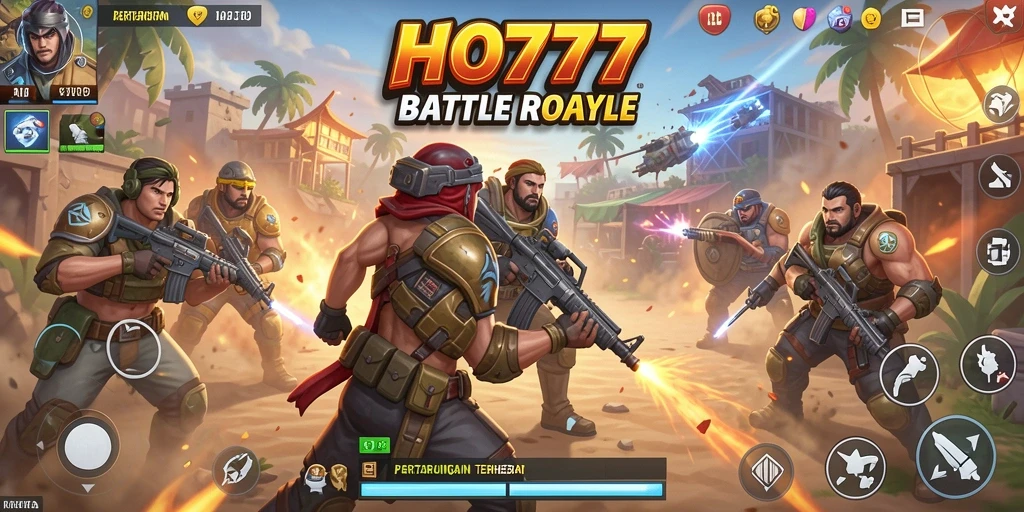 Screenshot gameplay HO777 menampilkan aksi Battle Royale yang mendebarkan.
