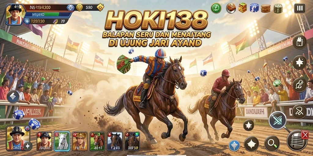 Gameplay HOKI138 yang mendebarkan dengan mobil balap melaju cepat.