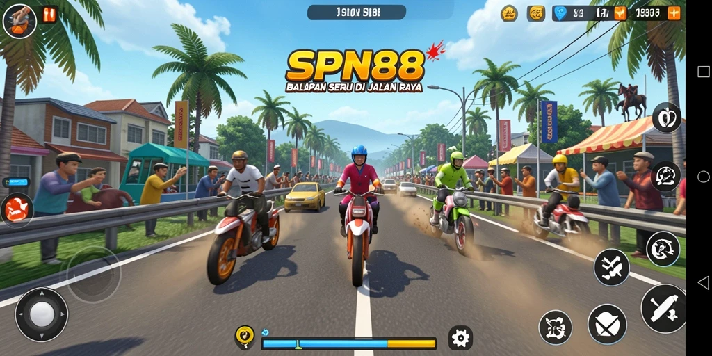 Tampilan gameplay seru balapan di jalan raya SPN88.